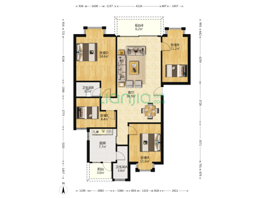 金福楼 4室1厅2卫 126平方