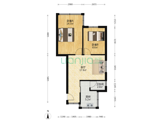 广东省地质物探工程勘察院 2室1厅1卫 46平方