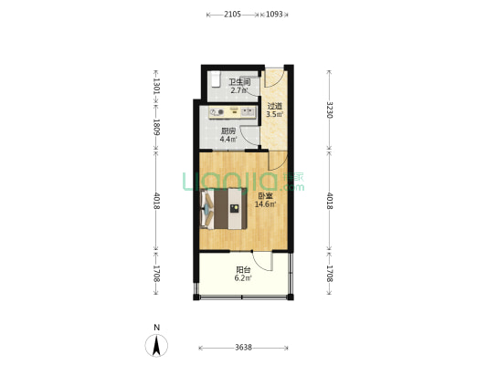 工农路工会宿舍 1室0厅1卫 44平方