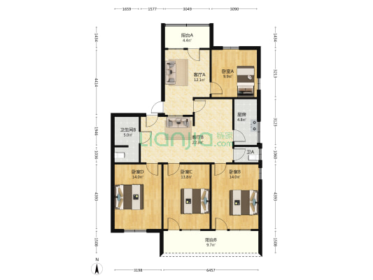 择日横街12号 4室2厅2卫 134平方