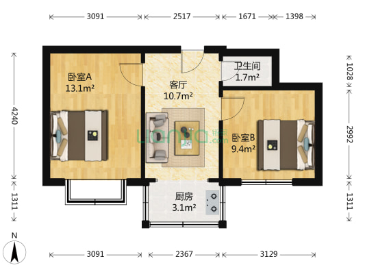 商业机械厂宿舍（南） 2室1厅1卫 50平方