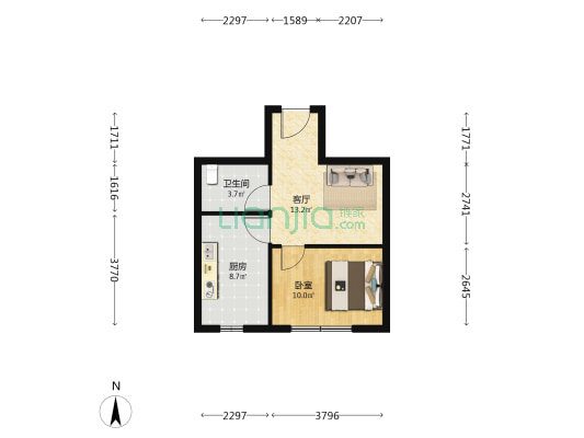 隆盛花园 1室1厅1卫 46平方