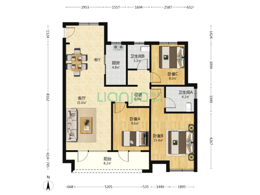 花样年碧云湾2.1期 3室1厅2卫 118平方