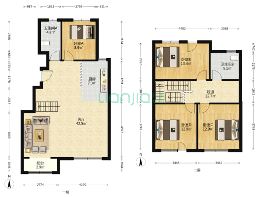 天铂澜园 4室1厅2卫 128平方