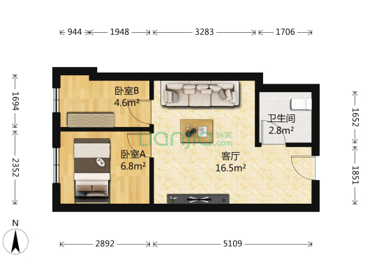 天香雅居 2室1厅1卫 41平方