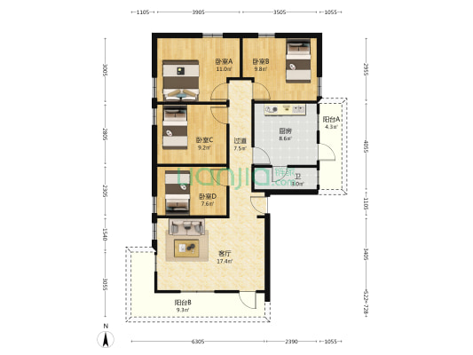 下角东路 4室1厅1卫 103平方
