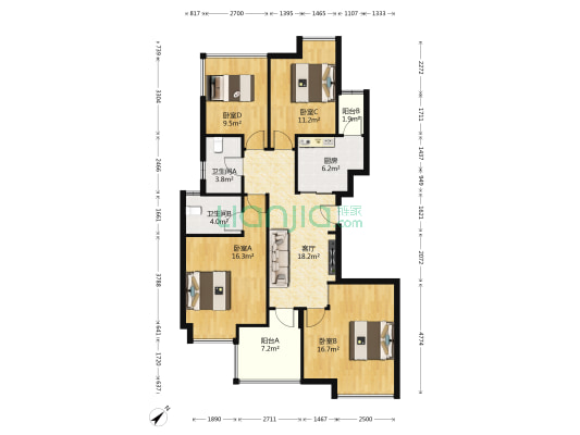 中海熙苑二期 4室1厅2卫 115平方