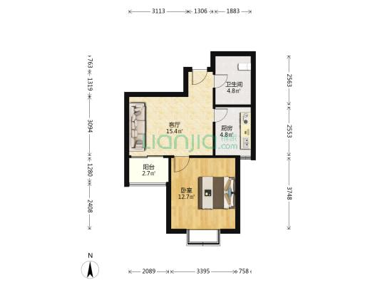 北村新苑 1室1厅1卫 59平方
