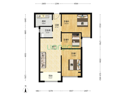 金岱文苑 3室1厅1卫 90平方