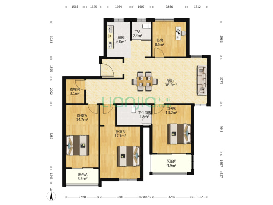 水乡苑三区 4室1厅2卫 166平方