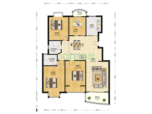 南航揽翠苑 4室1厅2卫 162平方