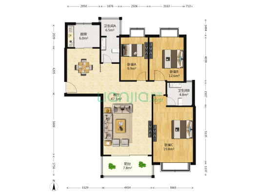 名仕花城 3室1厅2卫 140平方
