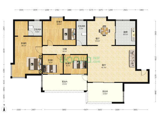 鹏辉花园 4室2厅2卫 192平方