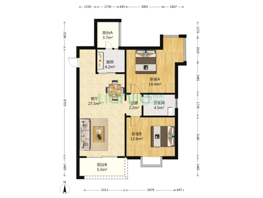 海尚华庭 2室1厅1卫 82平方