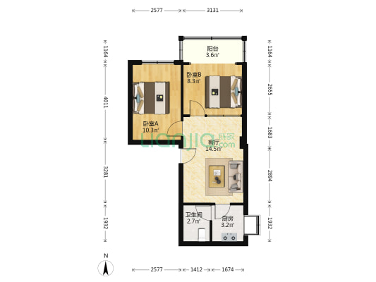 南街东湖花园 2室1厅1卫 59平方