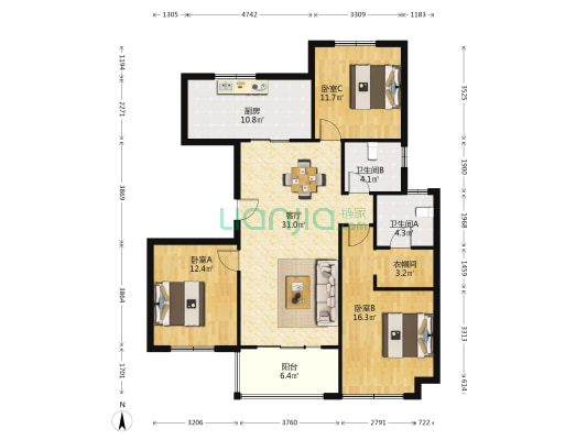 金隅紫京叠院 3室1厅2卫 122平方