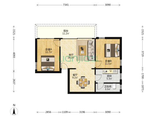 惠州市江南丰山住宅区 2室2厅1卫 75平方