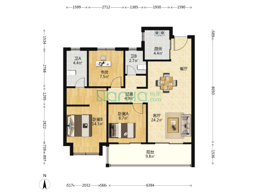 鸣翠东著 3室1厅2卫 108平方
