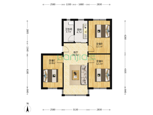 南亭二巷35号 3室1厅1卫 81平方