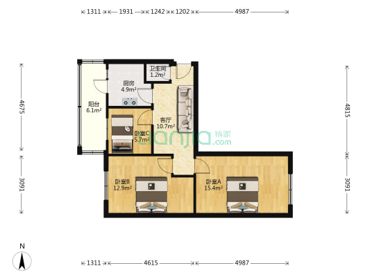 自来水公司小区(杏花岭区) 3室1厅1卫 68平方