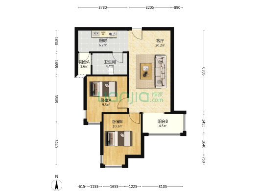 华阳路天伦湾嘉园，环境优美，集中供暖二居室。-户型图