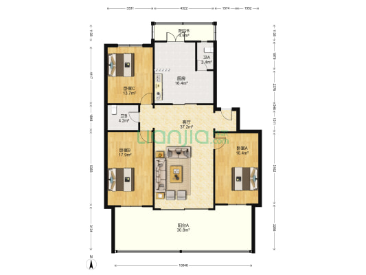 平安社区 3室1厅2卫 153平方