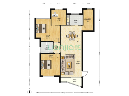 鑫家苑南区 4室1厅1卫 125平方