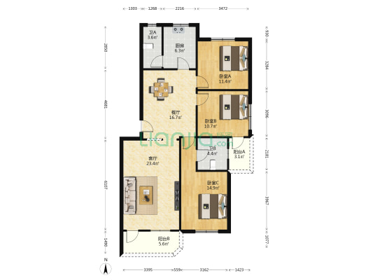 荷香苑 3室2厅2卫 126平方