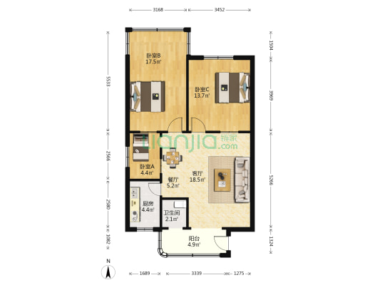 下贤教师村 3室2厅1卫 76平方