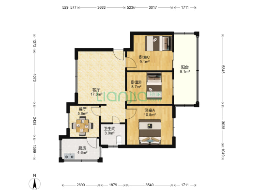 二汽新区 3室2厅1卫 83平方