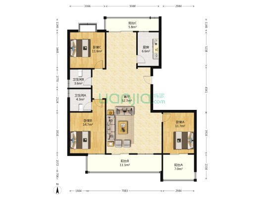 金星滨海花园 3室1厅2卫 155平方