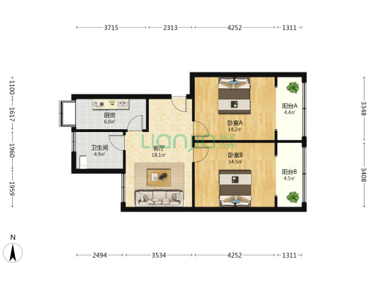 工商所宿舍 2室1厅1卫 77平方