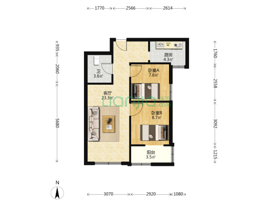富泰庄园 2室1厅1卫 68平方