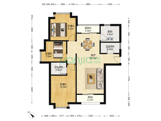 三正瑞士半山 3室1厅2卫 92平方