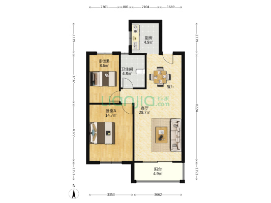 长龙怡景公寓 2室1厅1卫 83平方