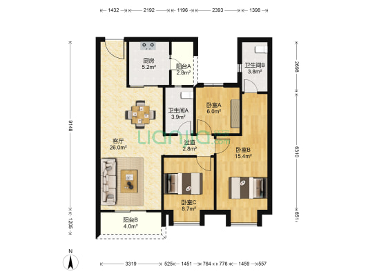 碧桂园麓湖郡 3室1厅2卫 104平方