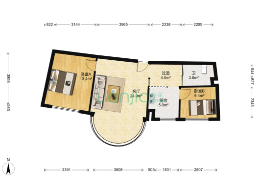 恒兴物业 2室1厅1卫 92平方