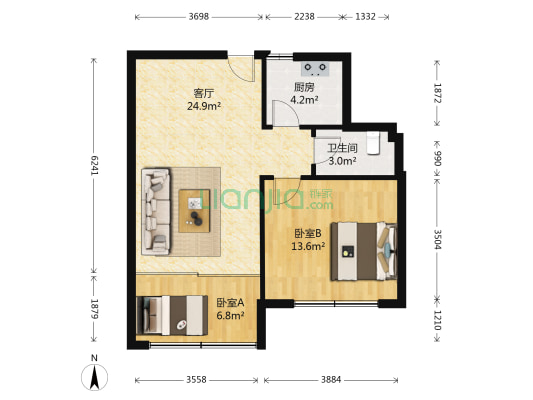 濠北头社区 2室1厅1卫 65平方