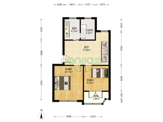 生活花苑 2室1厅1卫 67平方