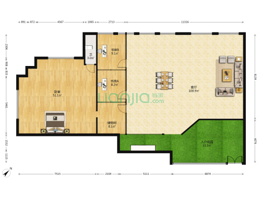 钰海环球金融中心 3室1厅1卫 278平方