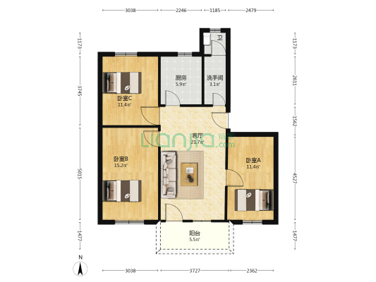 财校家属院职工宿舍楼 3室1厅2卫 90平方