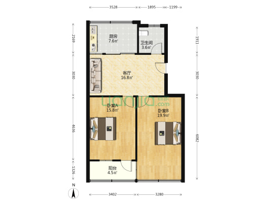 白蒲镇工商银行宿舍楼 2室1厅1卫 66平方