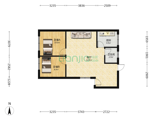 灵龙路166号 2室1厅1卫 71平方
