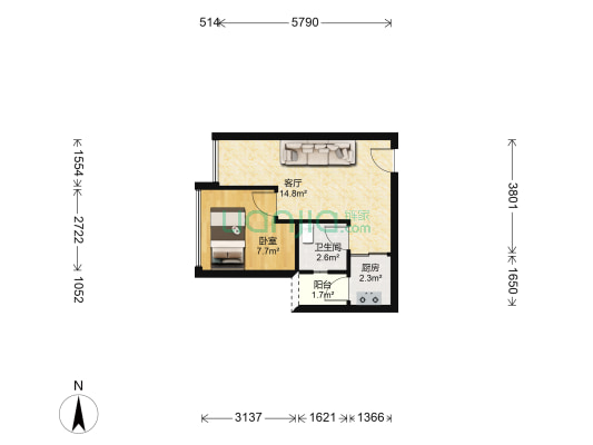 东部翠海轩 1室1厅1卫 40平方