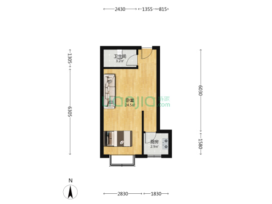简单装修朝南一居室  户型方正 采光好 有电梯-户型图