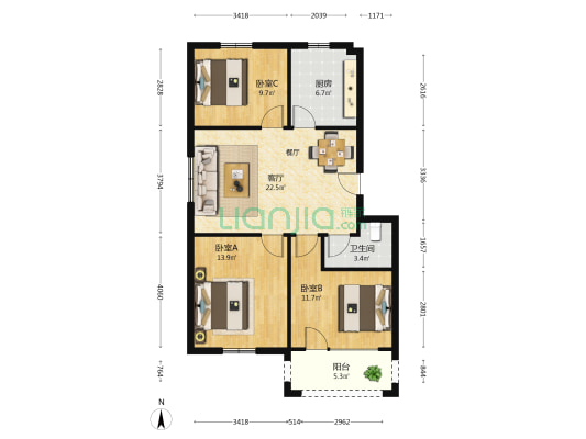 瑞祥府家园 3室1厅1卫 88平方
