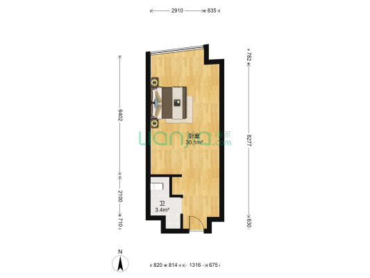 保利东湾东瑞广场 1室0厅1卫 49平方