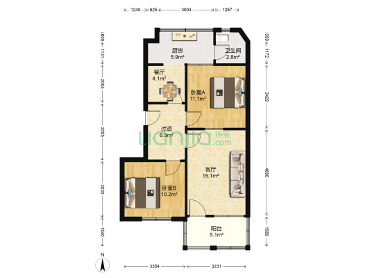 民主小学纺织宿舍 2室2厅1卫 78平方