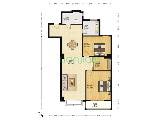 靓碧天苑 3室1厅1卫 129平方