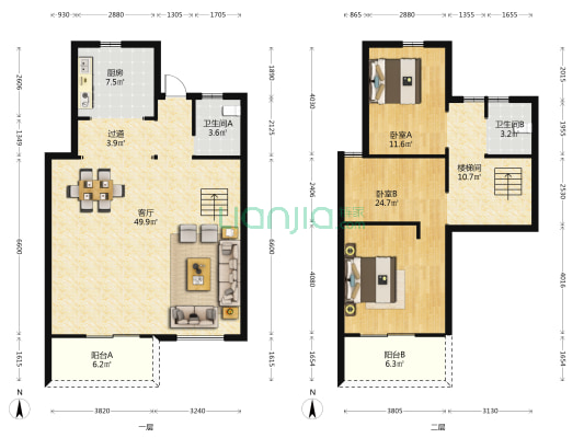 梦想麓隐天境 2室1厅2卫 157平方